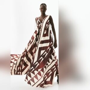 NWT H&M A-line Voluminous Maxi Dress Rust Red/patterned 1294545001 XS S M